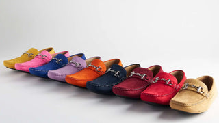 Colorful suede driving loafers.