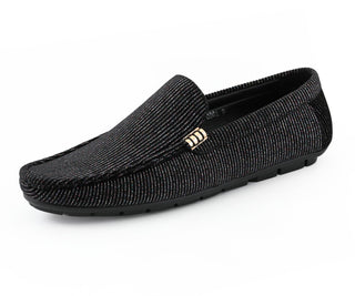 Black Velvet Mens Slip On Dress Shoe with Glitter and Gold Ring Main View