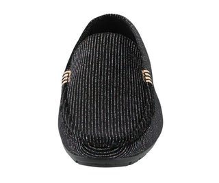 Black Velvet Mens Slip On Dress Shoe with Glitter and Gold Ring Front