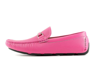 Amali Briggs fuchsia driving loafers side