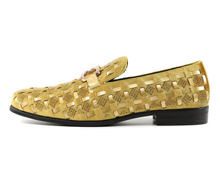 Amali Roman mens gold loafers side