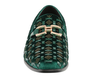 Amali Roman green velvet loafers front