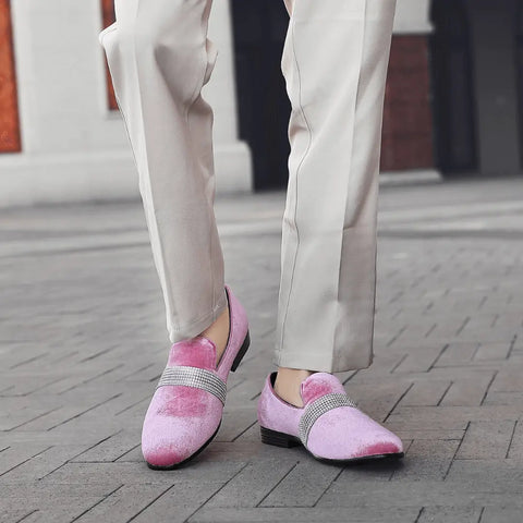 men wearing light pink shoes