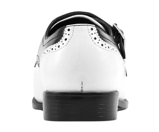 Amali Winston white and black monk strap shoes​ back