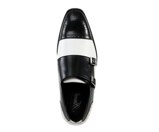 Amali Winston white and black monk strap shoes​ top