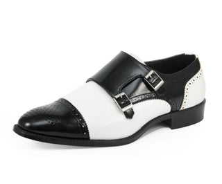 Amali Winston white and black monk strap shoes​ main