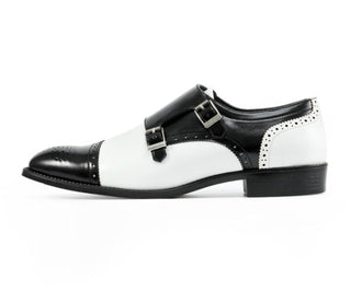 Amali Winston white and black monk strap shoes​ side