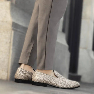 Patterned slip-on dress shoes.