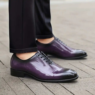 Purple and black dress shoes.