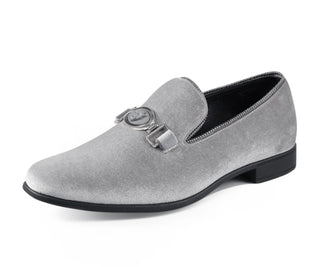 Amali Antonio grey velvet loafers main