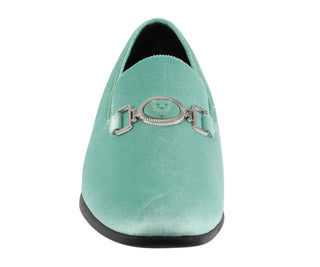 Amali Antonio mint velvet loafers front