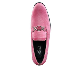 Amali Antonio pink velvet loafers top