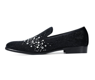 Amali Ivano black and silver loafers side