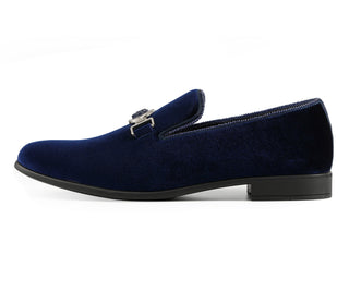 Amali Antonio navy velvet loafers side