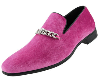 Amali Lynx hot pink loafers angled