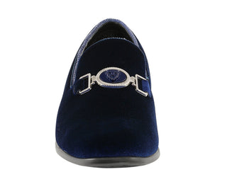 Amali Antonio navy velvet loafers front