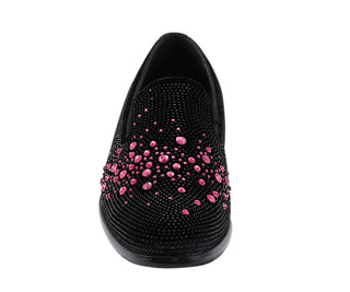 Amali Ivano black and fuschia loafers front