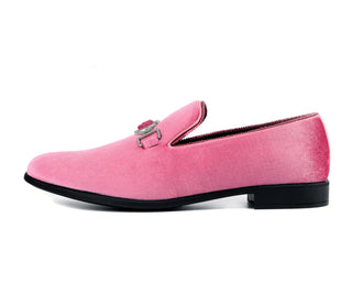 Amali Antonio pink velvet loafers side