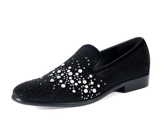 Amali Men's Faux Velvet Slip On Loafer with Royal Crown Ornament Adorned with Jewels Dress Shoe, Style Crown