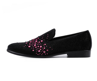 Amali Ivano black and fuschia loafers side