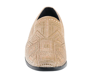 Amali Enzo champagne rhinestone loafers for men front