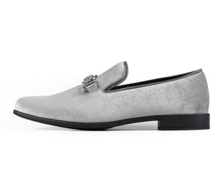 Amali Antonio grey velvet loafers side