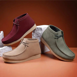 Three suede chukka boots.